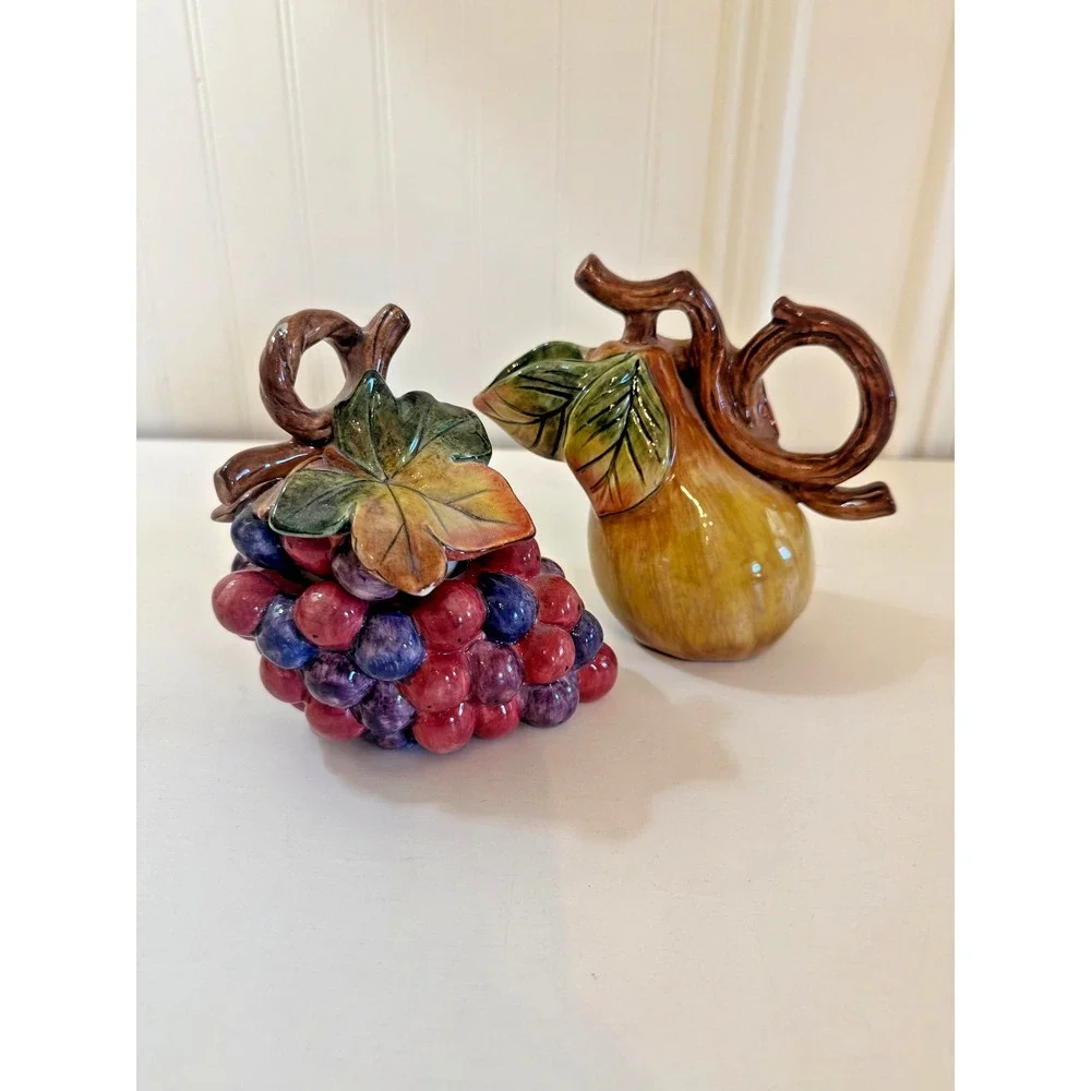 Fitz And Floyd Tuscan Villa Creamer Sugar Set Pear Grapes Ceramic With Box‎